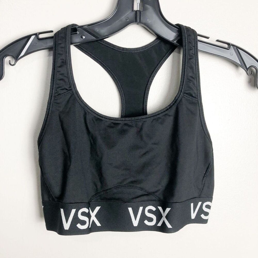 Victoria's Secret Sport Racerback Logo Scoop Neck Sports Bra Black Small Womens